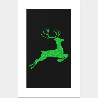 Bright Green Faux Glitter Reindeer Posters and Art